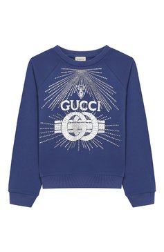 Мужского хлопковый свитшот GUCCI синего цвета, арт. 520441/X9X00 | Фото 1 (Региональные ограничения бел�ый список (Axapta Mercury): Не проставлено; Принт: С принтом; Нос: Не проставлено; Статус проверки: Проверено, Проверена категория; Мальчики Кросс-КТ: Свитшот-одежда; Материал сплава: Проверено; Ростовка одежда: 10 - 11 лет | 140 - 146см, 4 года | 104 см, 5 лет | 110 см, 6 лет | 116 см, 8 лет | 128 см)