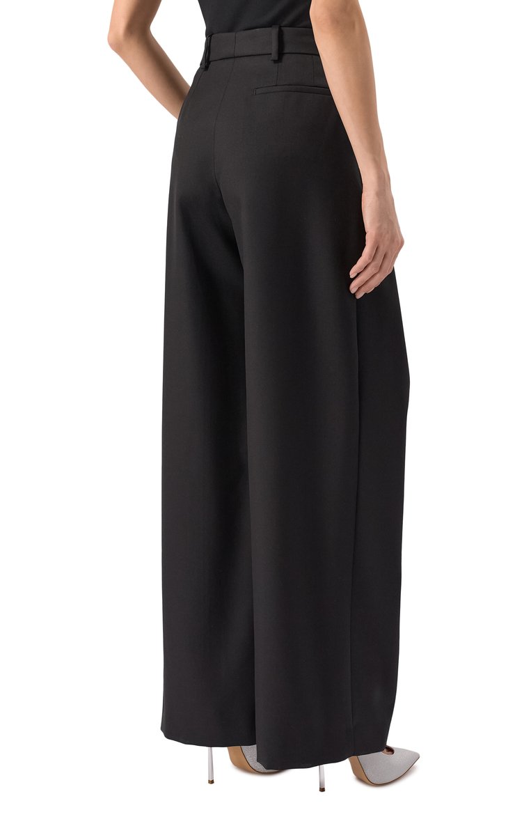Женские шерстяные брюки NINA RICCI черного цвета, арт. 25PCPA002/WV0322 | Фото 4 (Длина (брюки, джинсы): Стандартные; Материал внешний: Шерсть; Женское Кросс-КТ: Брюки-одежда; Стили: Кэжуэл; Силуэт Ж (брюки и джинсы): Широкие; Автоматизация состава: Проставлено; Автоматизация ТО: Проставлено)