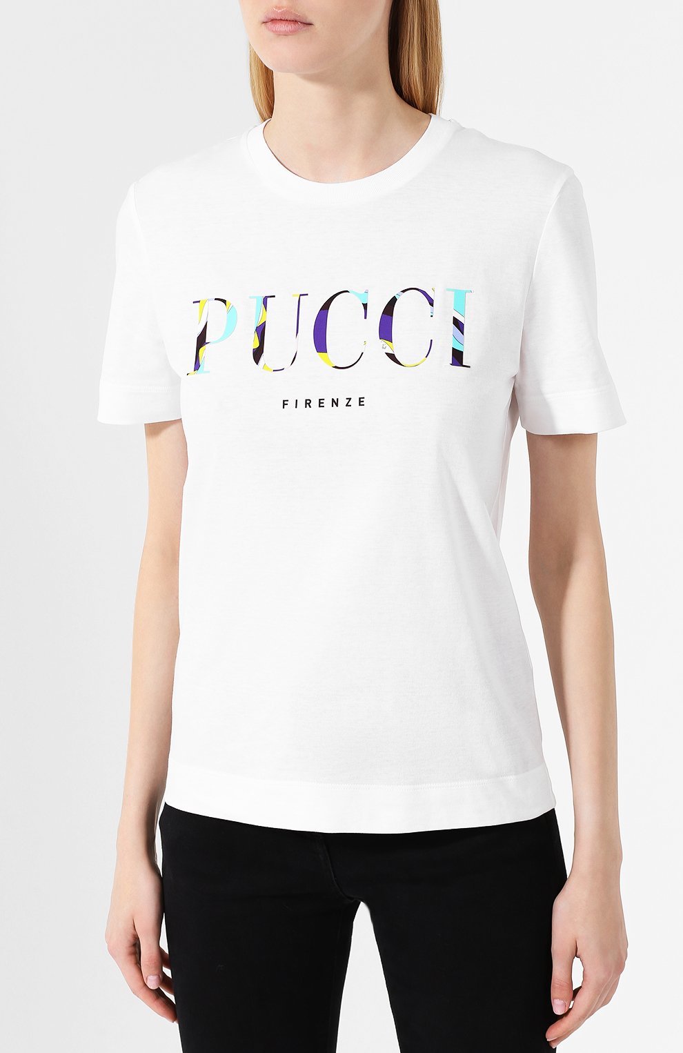 Хлопковая футболка EMILIO PUCCI белого цвета по цене 18900 руб., арт. 9RJP73/9R985, фото 3 Хлопковая футболка EMILIO PUCCI, арт. 9RJP73/9R985, фото 3