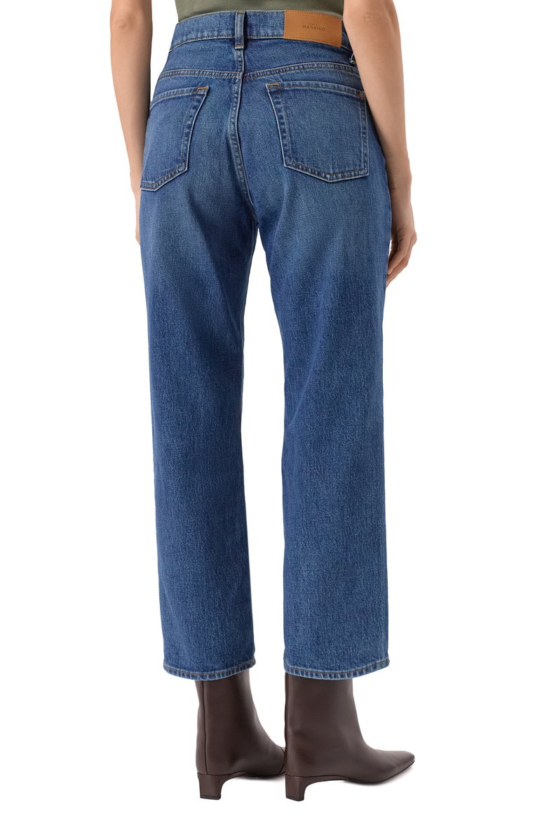 Женские джинсы 7 FOR ALL MANKIND синего цвета, арт. 7U113C10JSE | Фото 4 (Драгоценные камни: Проставлено; Материал сплава: Проставлено; Длина (брюки, джинсы): Стандартные; Силуэт Ж (брюки и джинсы): Прямые; Кросс-КТ: Деним; Материал внешний: Деним, Хлопок; Стили: Повседневный)