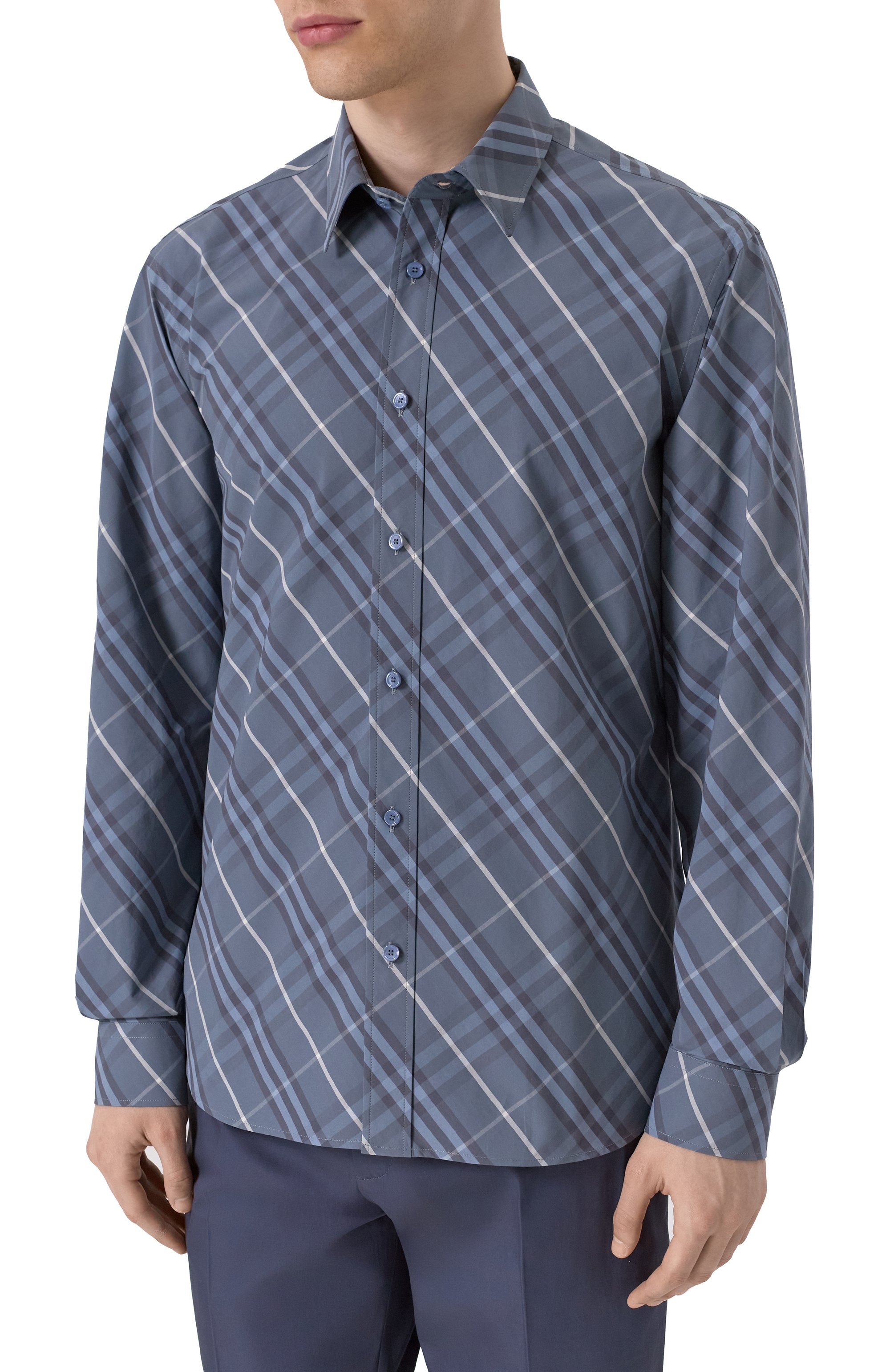 Хлопковая рубашка BURBERRY синего цвета по цене 84250 руб., арт. 8108726, фото 3 Хлопковая рубашка BURBERRY, арт. 8108726, фото 3