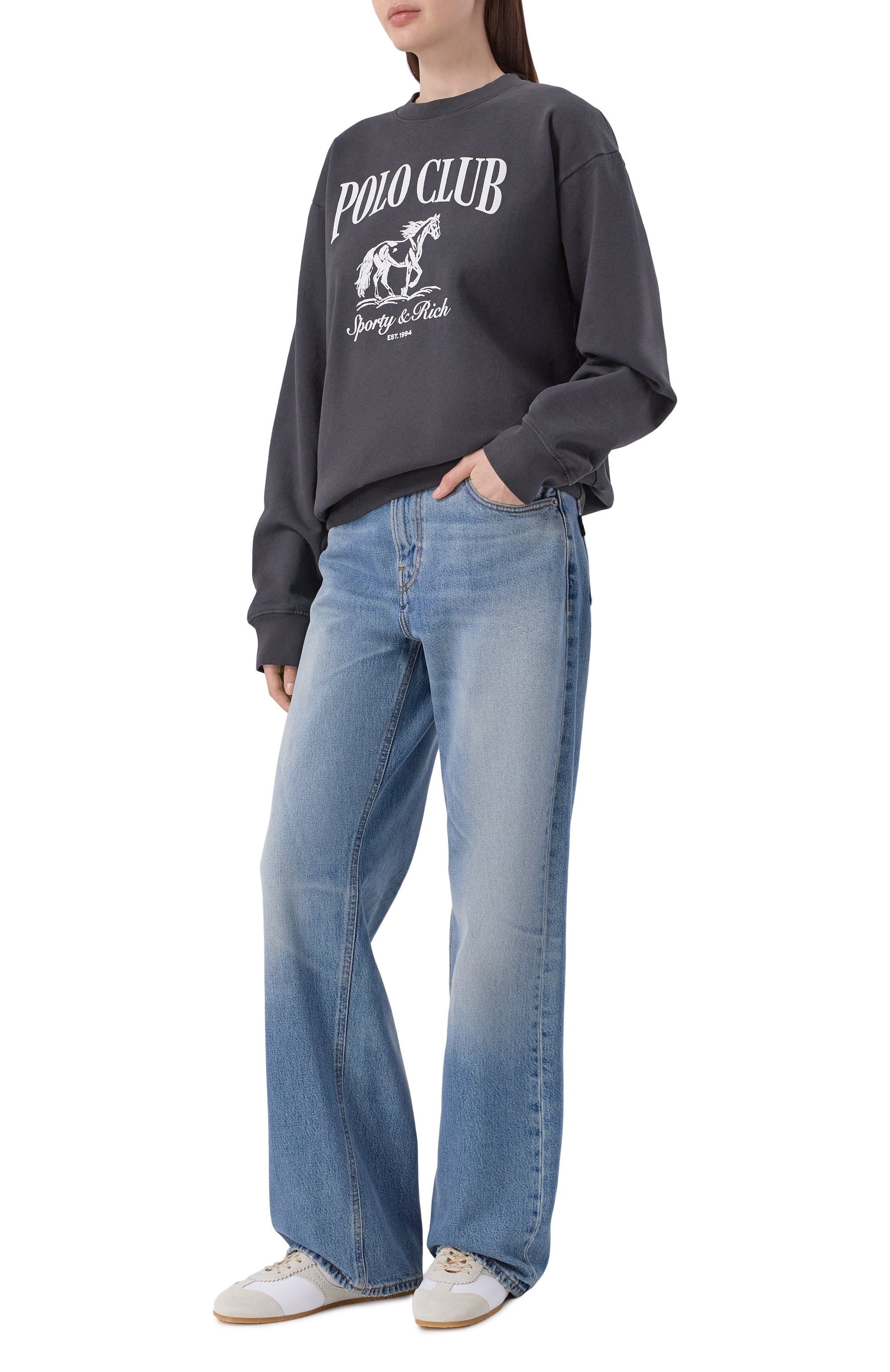 Хлопковый свитшот SPORTY AND RICH серого цвета по цене 25750 руб., арт. ST07165261BA02, фото 2 Хлопковый свитшот SPORTY AND RICH, арт. ST07165261BA02, фото 2