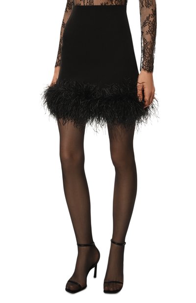 Юбка с отделкой перьями ALINE черного цвета по цене 25000 руб., арт. AL140601-2, фото 3 Юбка с отделкой перьями ALINE, арт. AL140601-2, фото 3