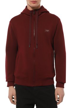 Мужской хлопковая толстовка DOLCE & GABBANA бордового цвета, арт. G9ABIT/G7M4Y | Фото 3 (Длина (для топов): Стандартные; Драгоценные камни: Проставлено; Рукава: Длинные; Материал внешний: Хлопок; Материал сплава: Проставлено; Мужское Кросс-КТ: Толстовка-одежда; Стили: Спорт-шик)
