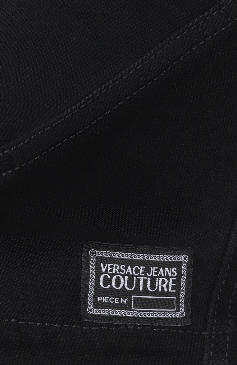 Женский джинсовый топ VERSACE JEANS COUTURE черного цвета, арт. 78HAM250/DW040L54 | Фото 6 (Длина (для топов): Укороченные; Материал внешний: Хлопок, Деним; Кросс-КТ: костюм, Деним; Рукава: На бретелях; Стили: Гламурный)