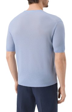 Мужской пуловер EMPORIO ARMANI голубого цвета, арт. EM000675/AF14197 | Фото 4 (Длина (для топов): Стандартные; Рукава: Короткие; Материал внешний: Шерсть, Хлопок; Материал сплава: Проставлено; Драгоценные камни: Проставлено; Стили: Кэжуэл; Вы�рез: V-образный; Мужское Кросс-КТ: Пуловеры; Принт: Без принта)