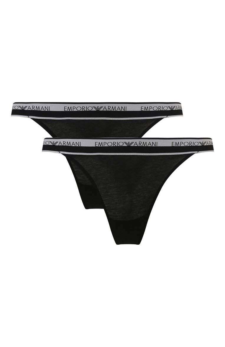 Женские комплект из двух пар трусов EMPORIO ARMANI черного цвета, арт. 164522/4R227 | Фото 1 (Материал внешний: Хлопок; Нос: Не проставлено)