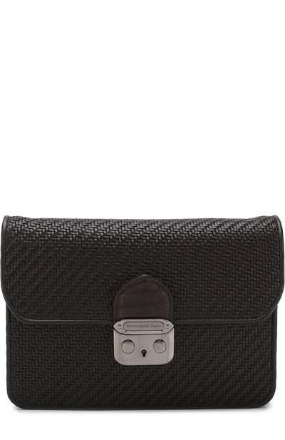 Кожаная борсетка с отделкой из кожи крокодила ZEGNA, арт. C1327E-PC0/AMIS, фото 1