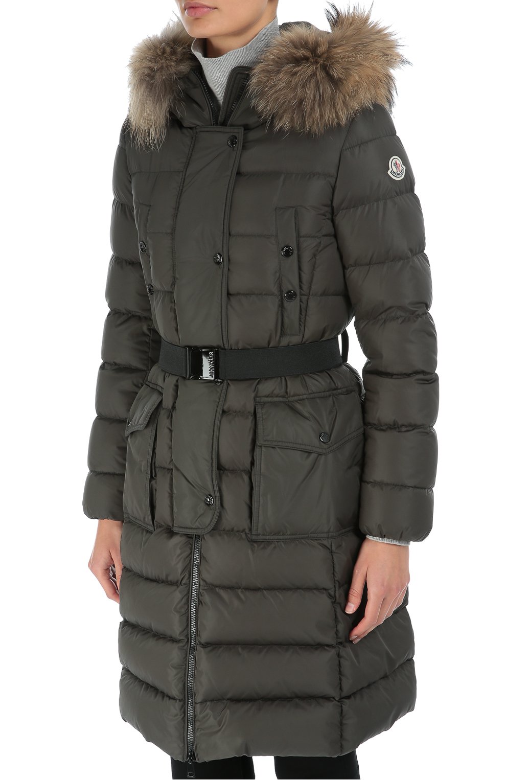 Удлиненный пуховик с меховой отделкой капюшона и поясом MONCLER, арт. B2-093-49884-25-68065, фото 3