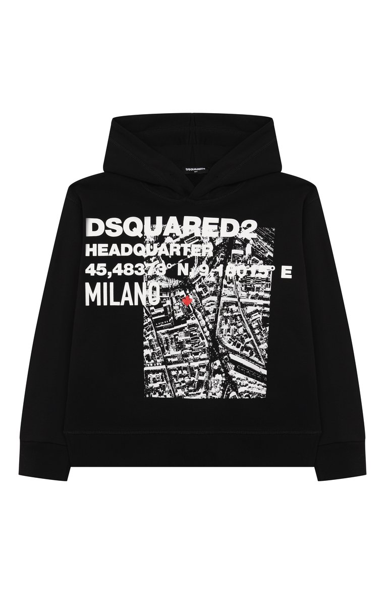 Детский хлопковое худи DSQUARED2 черного цвета, арт. DQ2802/D0094 | Фото 1 (Рукава: Длинные; Материал внешний: Хлопок; Мальчики Кросс-КТ: Худи-одежда; Ростовка одежда: 4 года | 104 см, 6 лет | 116 см, 8 лет | 128 см, 10 - 11 лет | 140 - 146см, 13 - 15 лет | 158 см, 16 лет | 164 см)