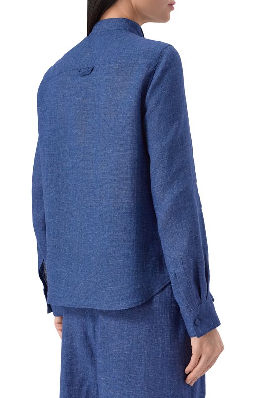 Рубашка изо льна и вискозы Emporio Armani EW003736/TE10381 Синий  EW003736/TE10381 Фото 4