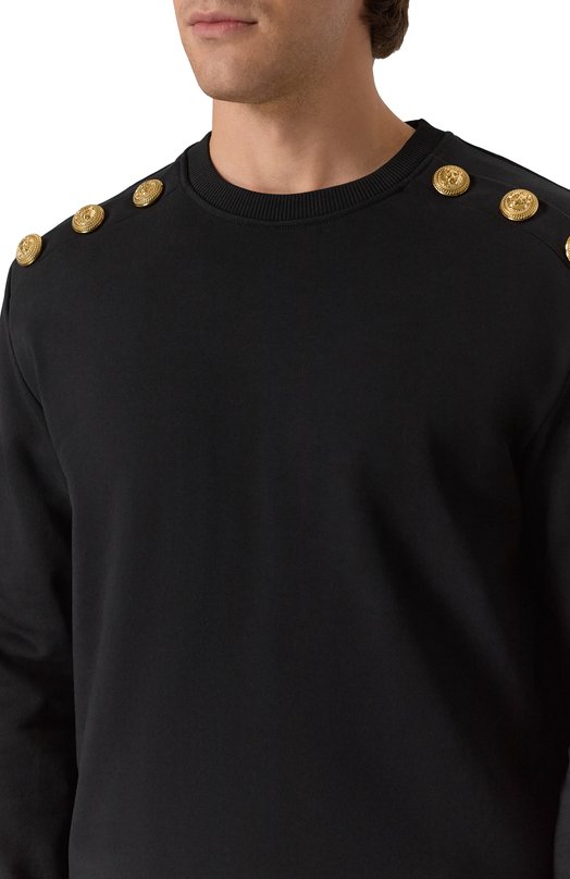 Хлопковый свитшот Balmain FH1JS155/JB13 Чёрный  FH1JS155/JB13 Фото 5