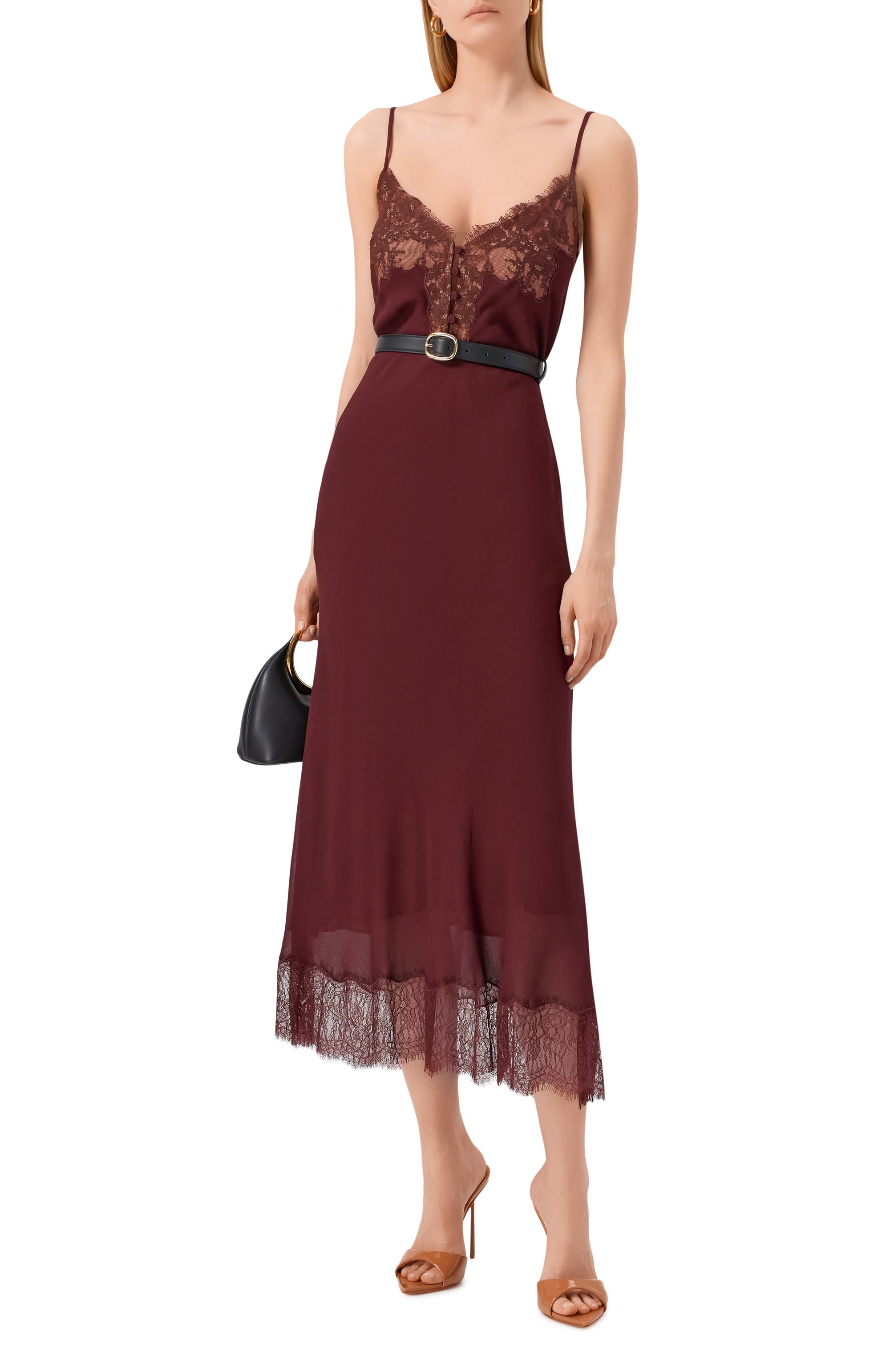 Платье из вискозы SELF-PORTRAIT темно-бордового цвета по цене 69650 руб., арт. PF25022MBR, фото 2 Платье из вискозы SELF-PORTRAIT, арт. PF25022MBR, фото 2