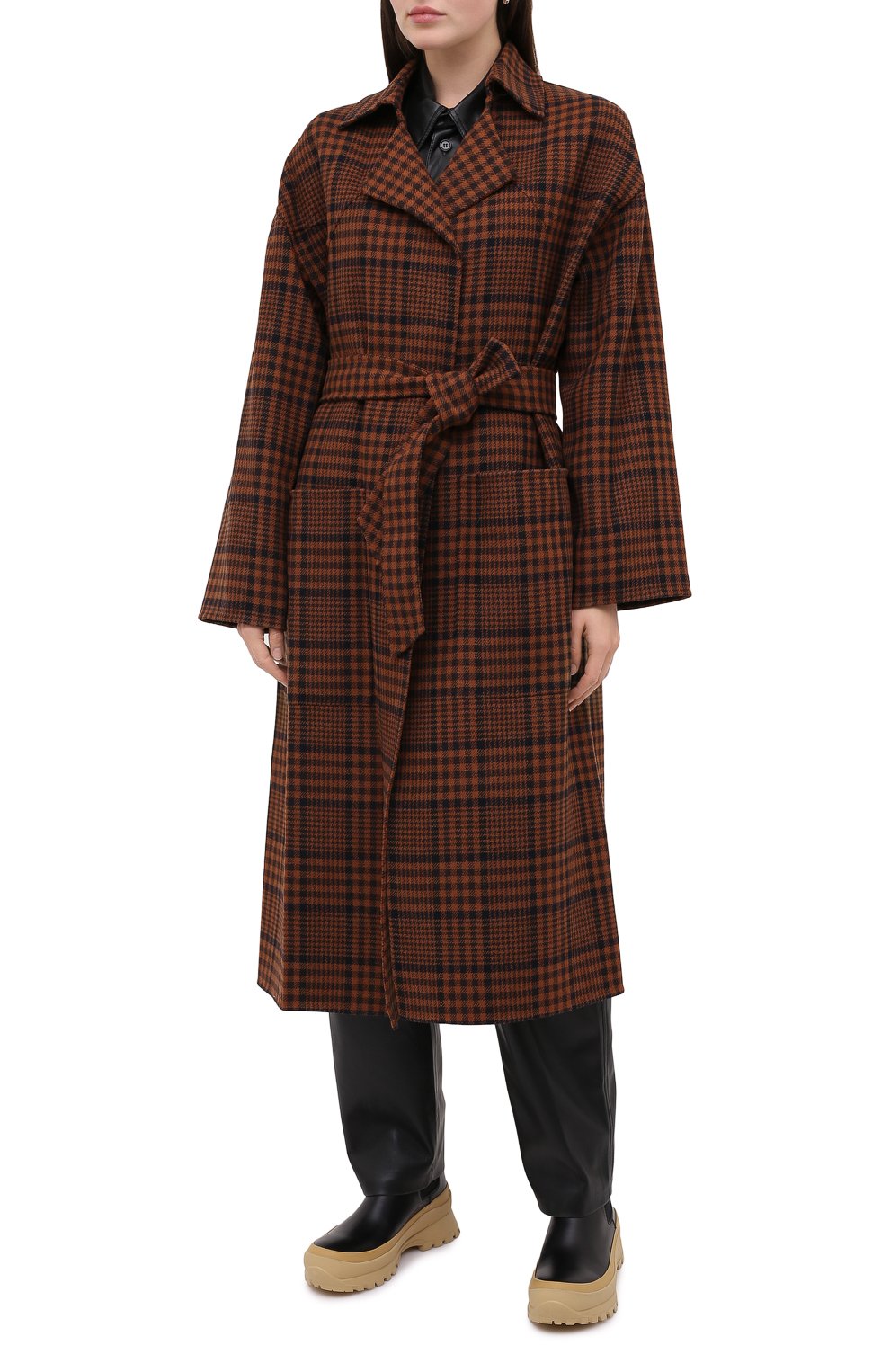Шерстяное пальто NANUSHKA, арт. ALAM0_NAVY RUST CHECK_D0UBLE W00L, фото 3