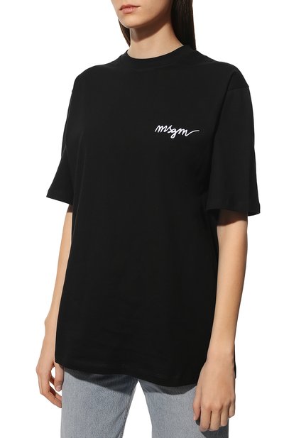 Хлопковая футболка MSGM черного цвета по цене 17250 руб., арт. 3242MDM261 227298, фото 3 Хлопковая футболка MSGM, арт. 3242MDM261 227298, фото 3