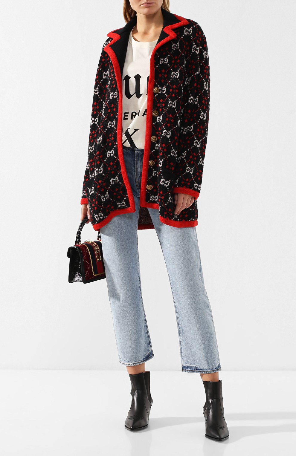 Шерстяной кардиган свободного кроя GUCCI черного цвета по цене 157500 руб., арт. 543433/X9Z62, фото 2 Шерстяной кардиган свободного кроя GUCCI, арт. 543433/X9Z62, фото 2