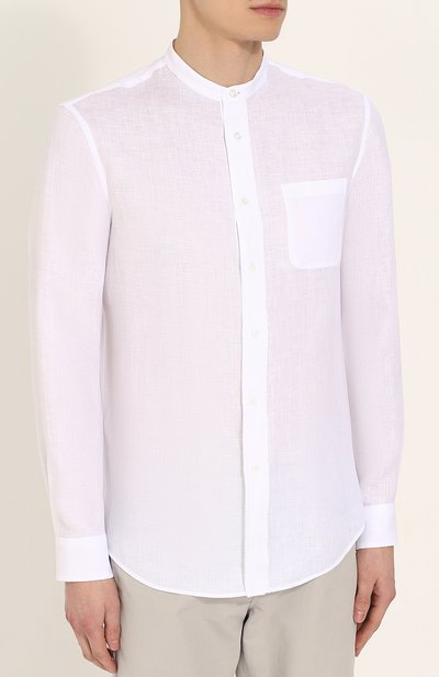 Льняная рубашка с воротником-стойкой GIORGIO ARMANI белого цвета по цене 38800 руб., арт. WSC6QT/WS16C, фото 3 Льняная рубашка с воротником-стойкой GIORGIO ARMANI, арт. WSC6QT/WS16C, фото 3