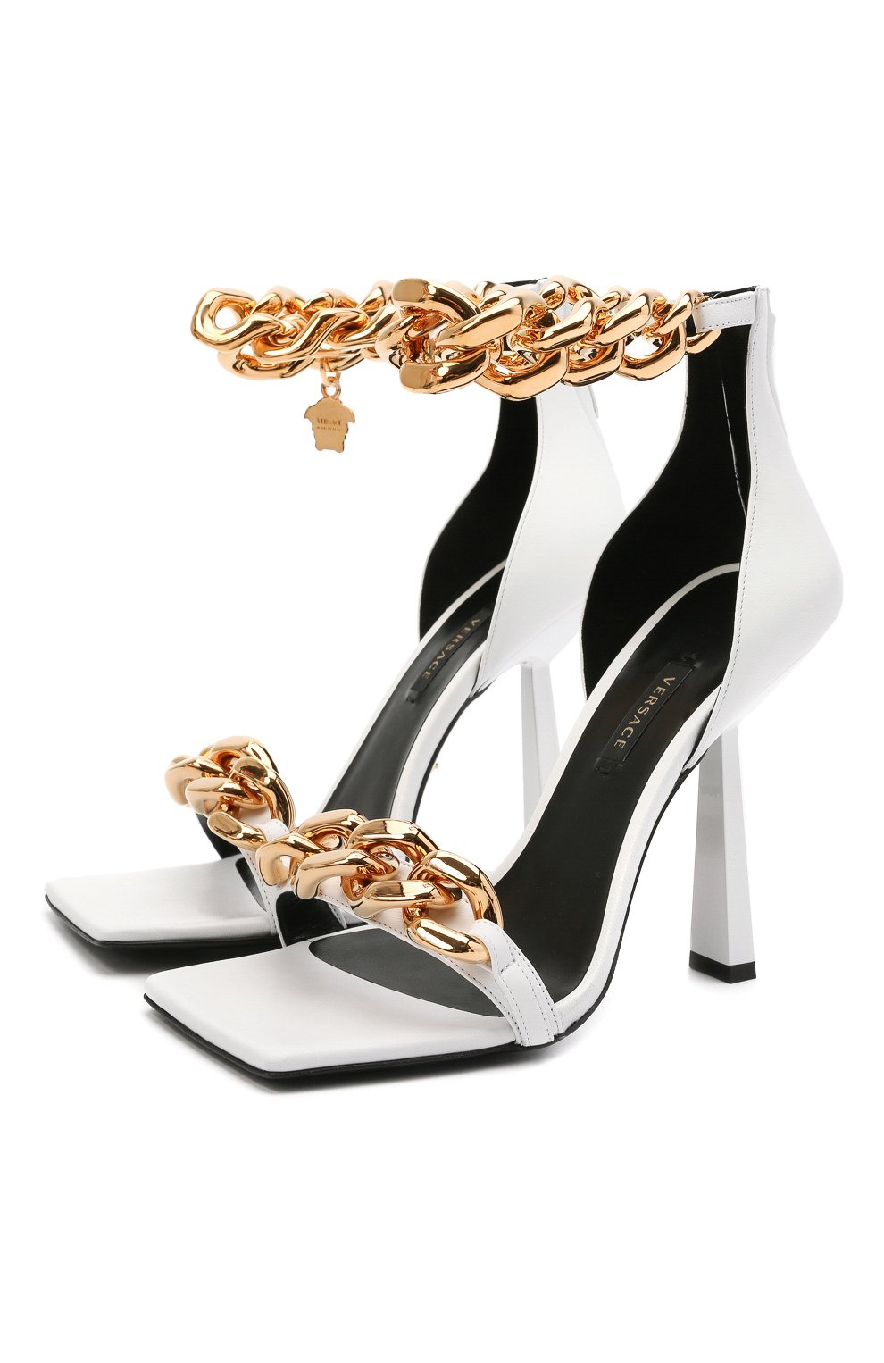 Кожаные босоножки VERSACE белого цвета по цене 120000 руб., арт. DST568P/DNA32, фото 1 Кожаные босоножки VERSACE, арт. DST568P/DNA32, фото 1