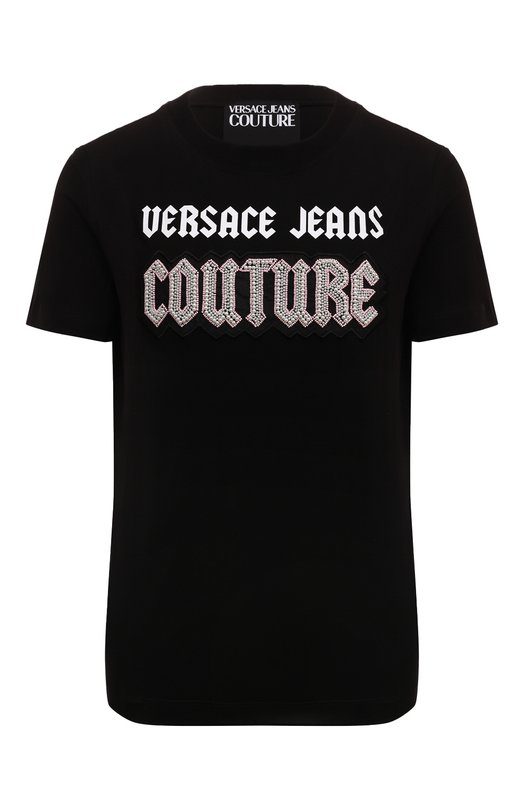 Хлопковая футболка Versace Jeans Couture 77HAHC02/CJ01C Чёрный 77HAHC02/CJ01C