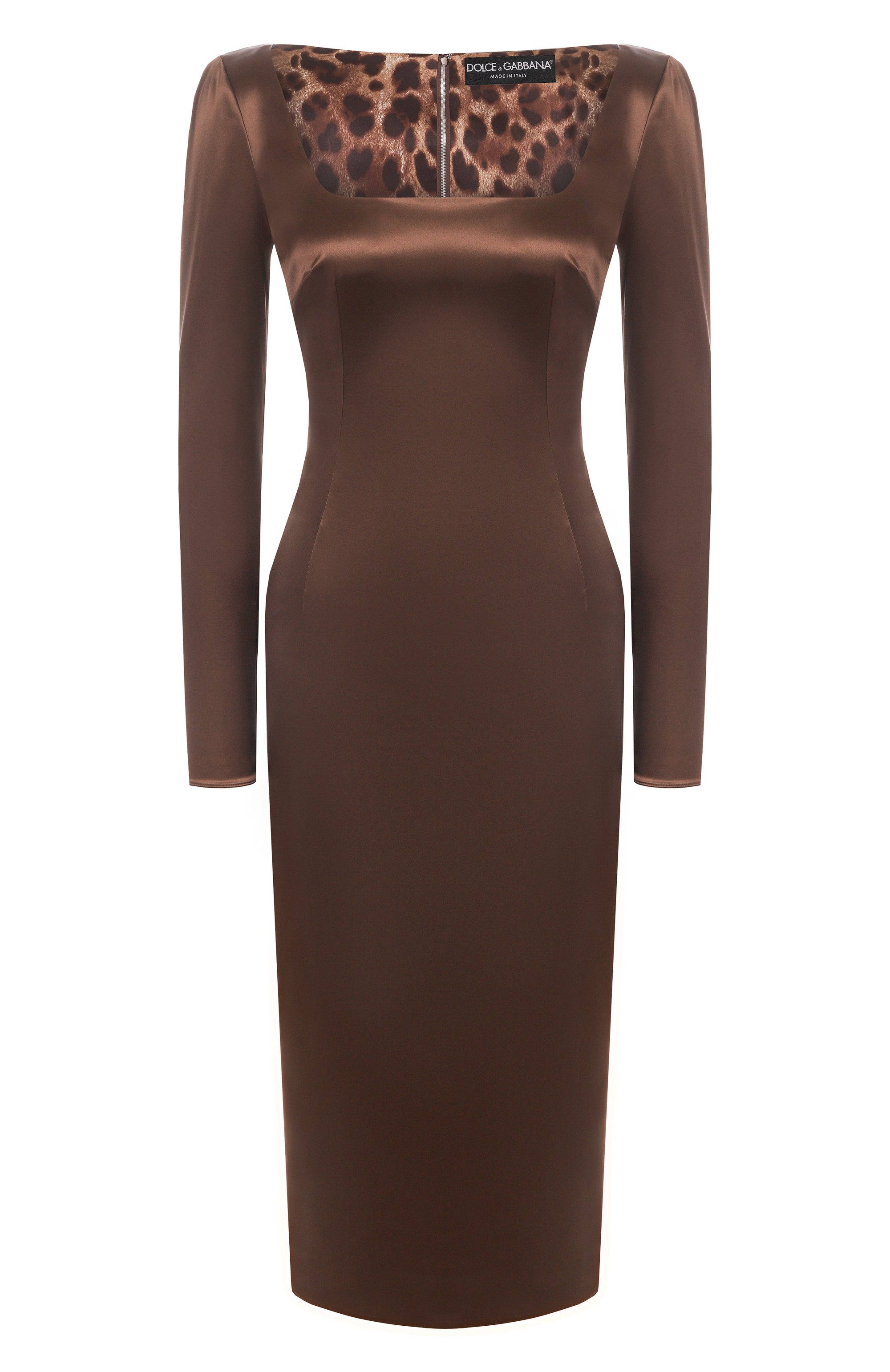 Атласное платье DOLCE & GABBANA коричневого цвета по цене 310000 руб., арт. F6TYGT/FURAD, фото 1 Атласное платье DOLCE & GABBANA, арт. F6TYGT/FURAD, фото 1