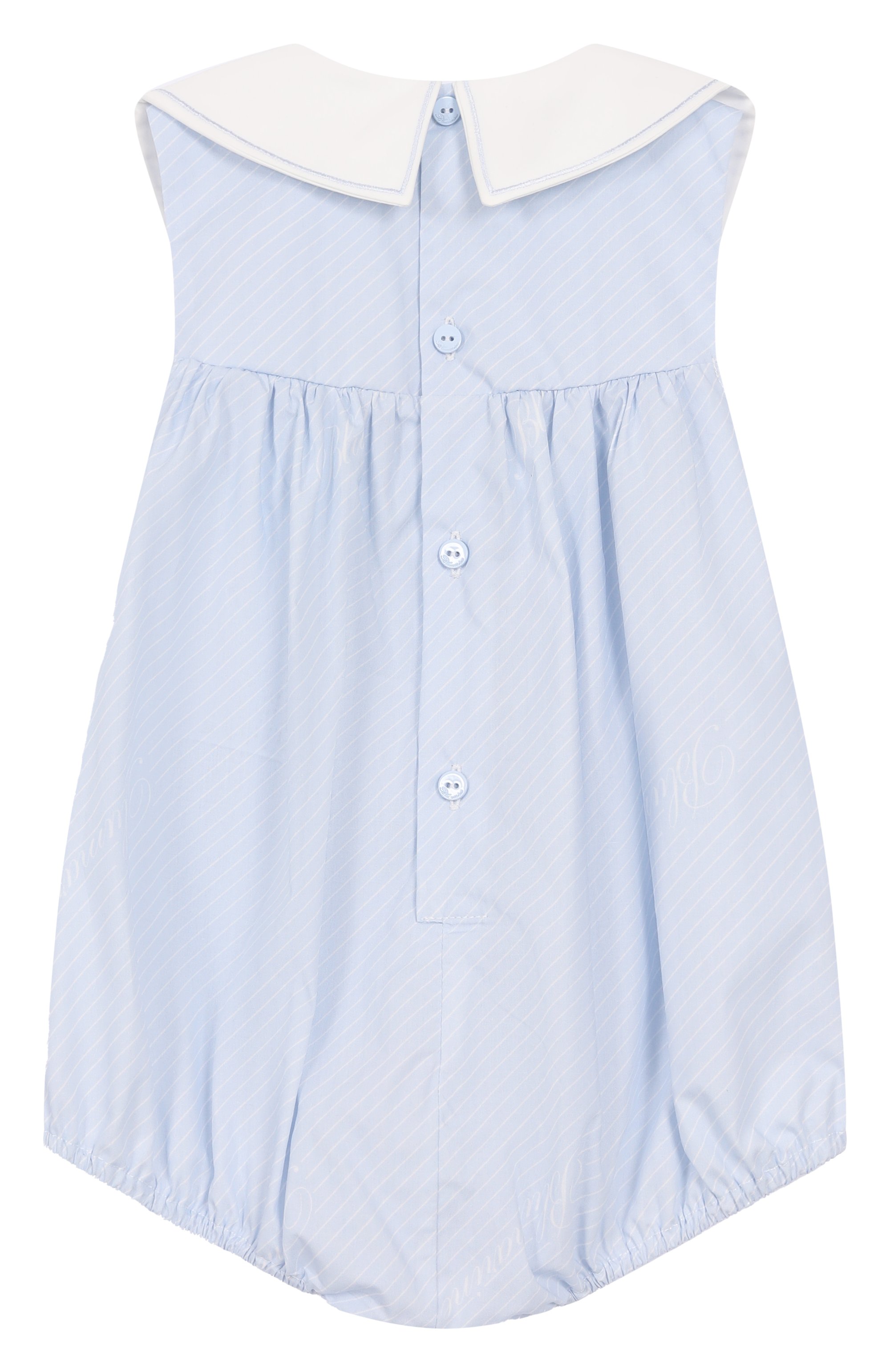 Хлопковый песочник BLUMARINE светло-голубого цвета по цене 17550 руб., арт. BNPG001.0.CAB04/12M-24M, фото 2 Хлопковый песочник BLUMARINE, арт. BNPG001.0.CAB04/12M-24M, фото 2