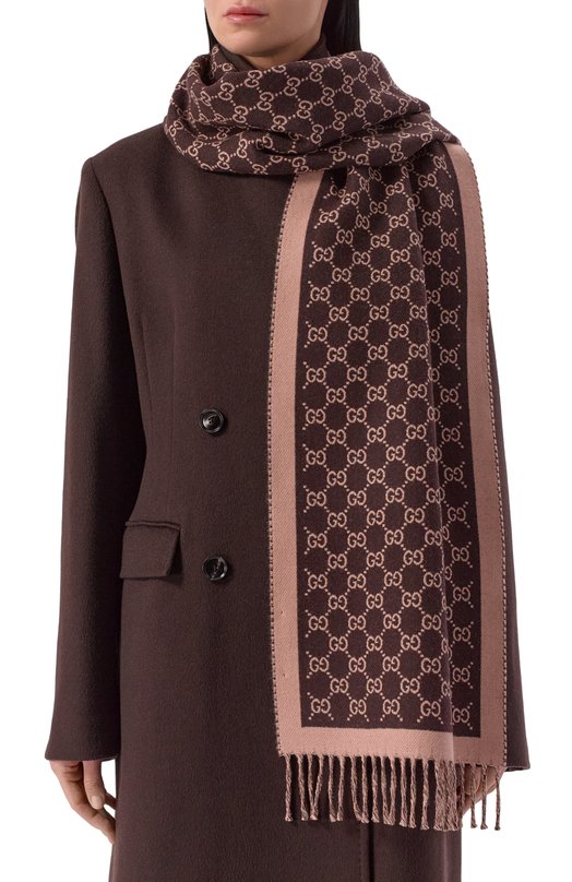 Шерстяной шарф Gucci 835534/3G200 Коричневый  835534/3G200 Фото 2