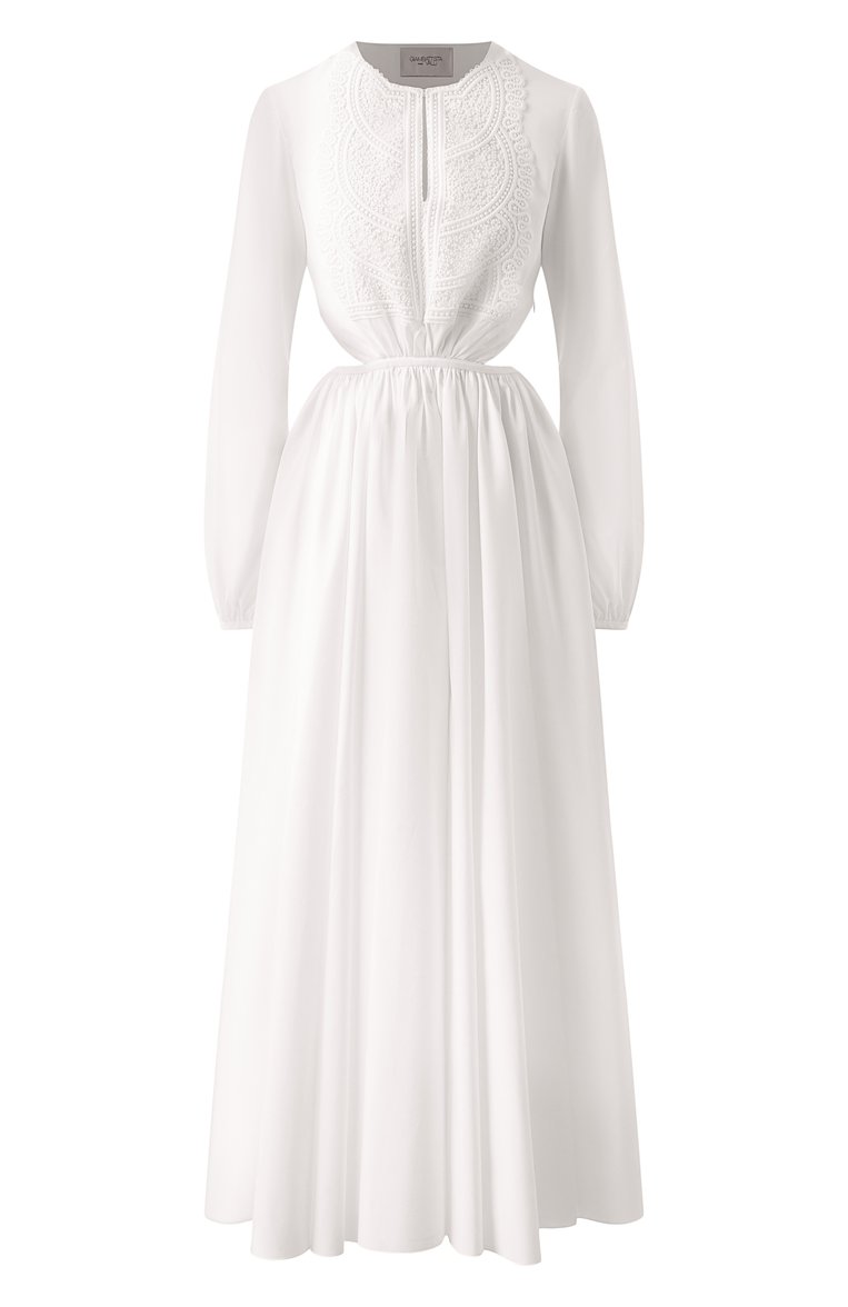 Женское хлопковое платье GIAMBATTISTA VALLI белого цвета, арт. 25SSPVTE5164-40P0P | Фото 1 (Рукава: Длинные; Материал внешний: Хлопок; Длина Ж (юбки, платья, шорты): Макси; Случай: Вечерний; Женское Кросс-КТ: Платье-одежда; Стили: Романтичный; Автоматизация ТО: Проставлено; Автоматизация состава: Проставлено)