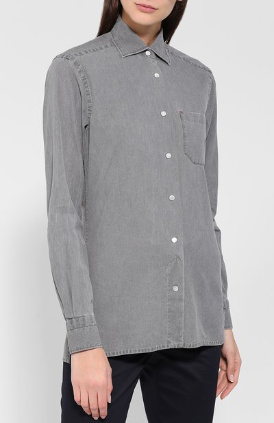 Джинсовая блуза с накладным карманом KITON, арт. D46420H06434, фото 3