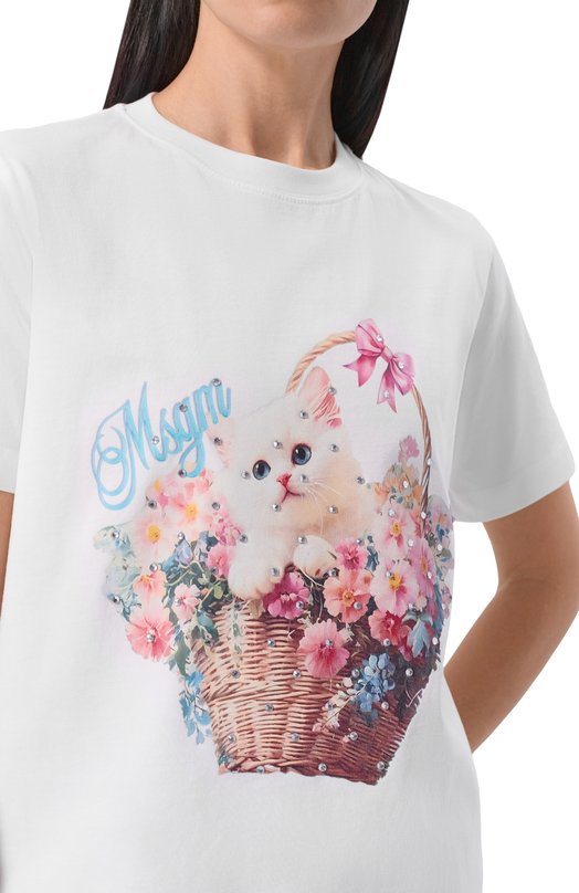 Хлопковая футболка MSGM 4041MDM136SE/267285 Белый  4041MDM136SE/267285 Фото 5
