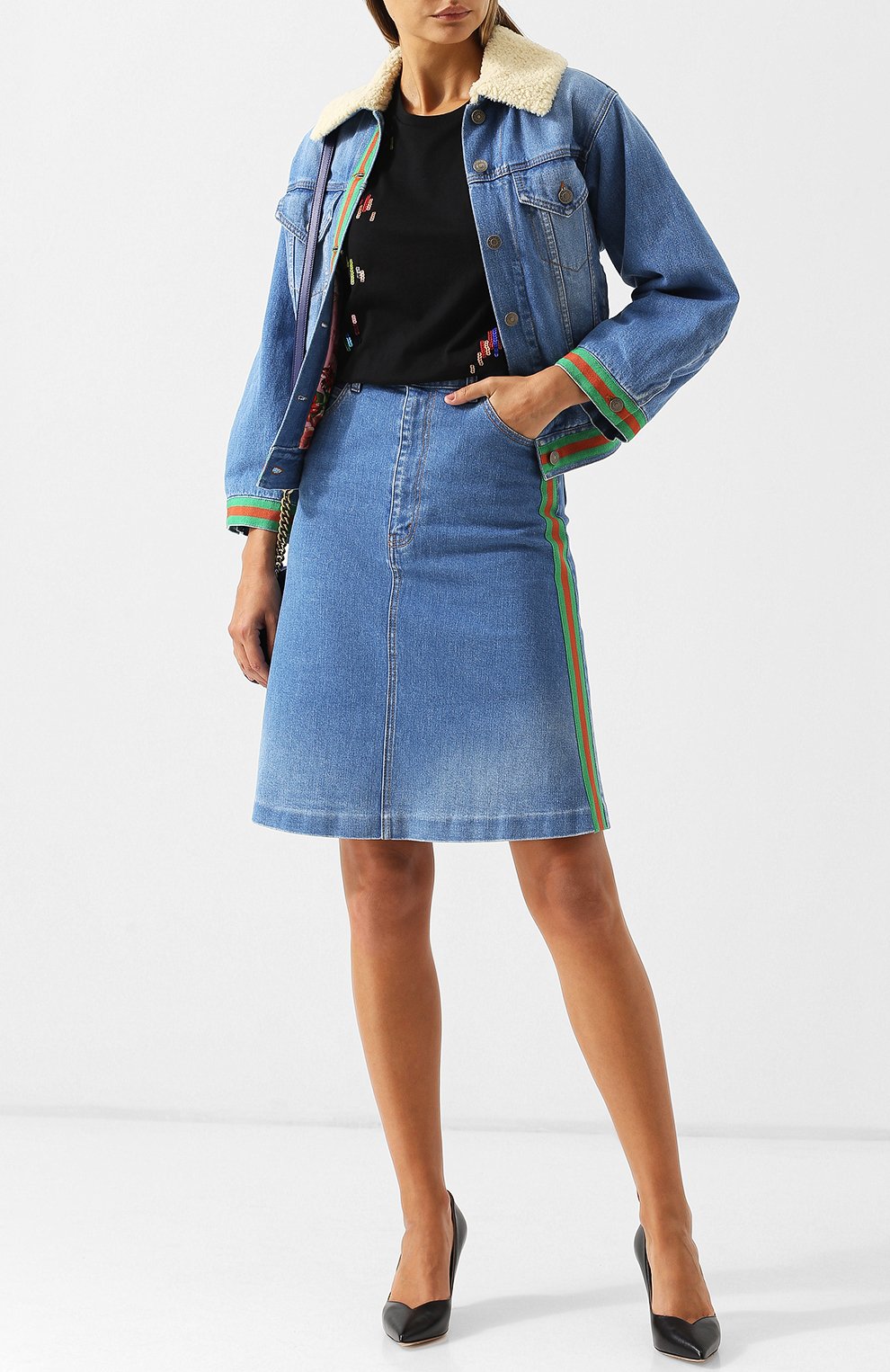 Джинсовая юбка с контрастными лампасами GUCCI, арт. 527343/XRB36, фото 2