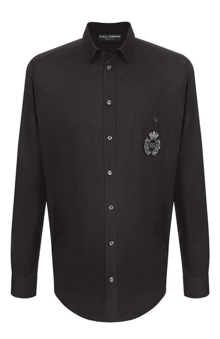 Мужская льняная рубашка DOLCE & GABBANA черного цвета, арт. G5MS2Z/FU4IK | Фото 1 (Драгоценные камни: Проставлено; Длина (для топов): Стандартные; Материал внешний: Лен; Материал сплава: Проставлено; Рукава: Длинные)