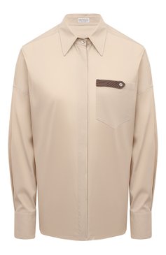 Женская хлопковая рубашка BRUNELLO CUCINELLI бежевого цвета, арт. M0091B1262 | Фото 1 (Рукава: Длинные; Материал сплава: Проставлено; Материал внешний: Хлопок; Драгоценные камни: Проставлено; Длина (для топов): Удлиненные; Стили: Кэжуэл; Женское Кросс-КТ: Рубашка-одежда; Принт: Без принта)