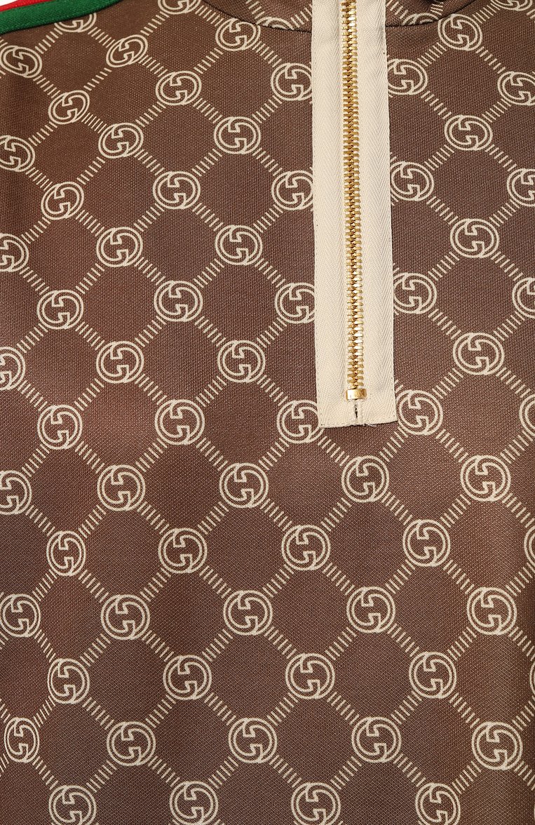 Женское платье GUCCI коричневого цвета, арт. 678689/XJD1G | Фото 5 (Материал внешний: Хлопок, Синтетический материал; Рукава: Длинные; Длина Ж (юбки, платья, шорты): Мини; Женское Кросс-КТ: Платье-одежда; Стили: Кэжуэл; Случай: Повседневный)