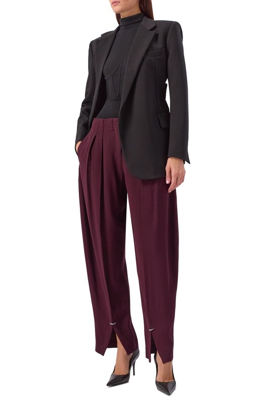 Брюки из вискозы и шерсти Mugler 25F1PA0448196 Бордовый  25F1PA0448196 Фото 2