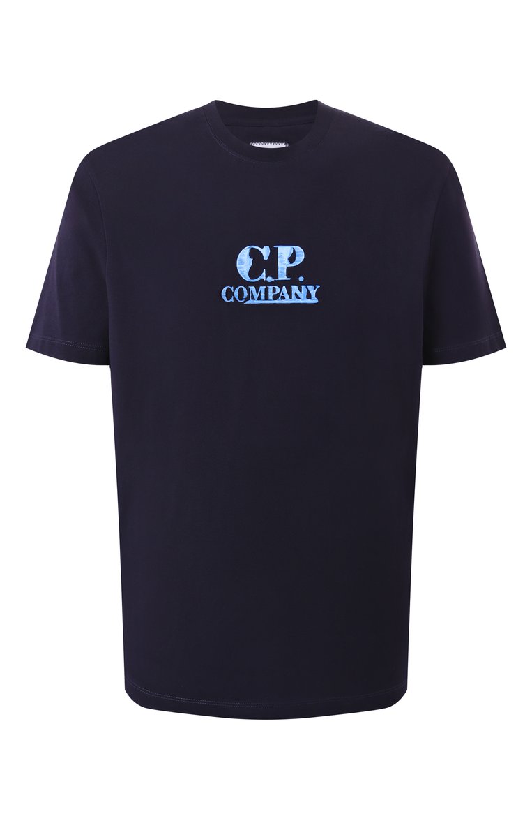 Мужская хлопковая футболка C.P. COMPANY темно-синего цвета, арт. 18CMTS143A006586W | Фото 1 (Материал внешний: Хлопок; Рукава: Короткие; Материал сплава: Проставлено; Драгоценные камни: Проставлено; Длина (для топов): Стандартные; Принт: С принтом; Стили: Кэжуэл; Мужское Кросс-КТ: Футболка-одежда; Кросс-КТ: Джерси)