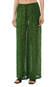 Женские брюки из вискозы DRIES VAN NOTEN зеленого цвета, арт. 010916-8009 | Фото 3 (Силуэт Ж (брюки и джинсы): Широкие; Длина (брюки, джинсы): Стандартные; Женское Кросс-КТ: Брюки-одежда; Материал сплава: Проставлено; Материал внешний: Вискоза; Драгоценные камни: Проставлено; Стили: Бохо)