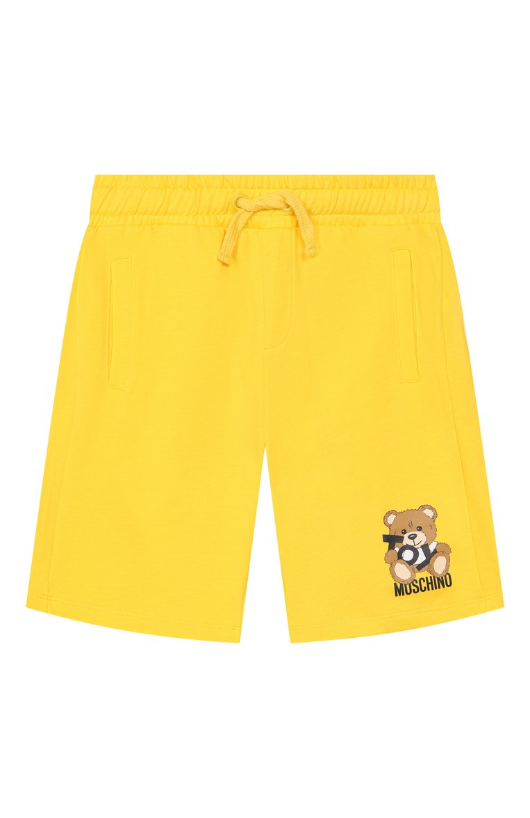 Детские хлопковые шорты MOSCHINO желтого цвета, арт. HUQ02A/LCA19/10-14 | Фото 1 (Нос: Не проставлено; Материал внешний: Хлопок; Случай: Повседневный; Тематический товар: Teddy Bear; Ростовка одежда: 10 - 11 лет | 140 - 146см, 12 лет | 152 см)