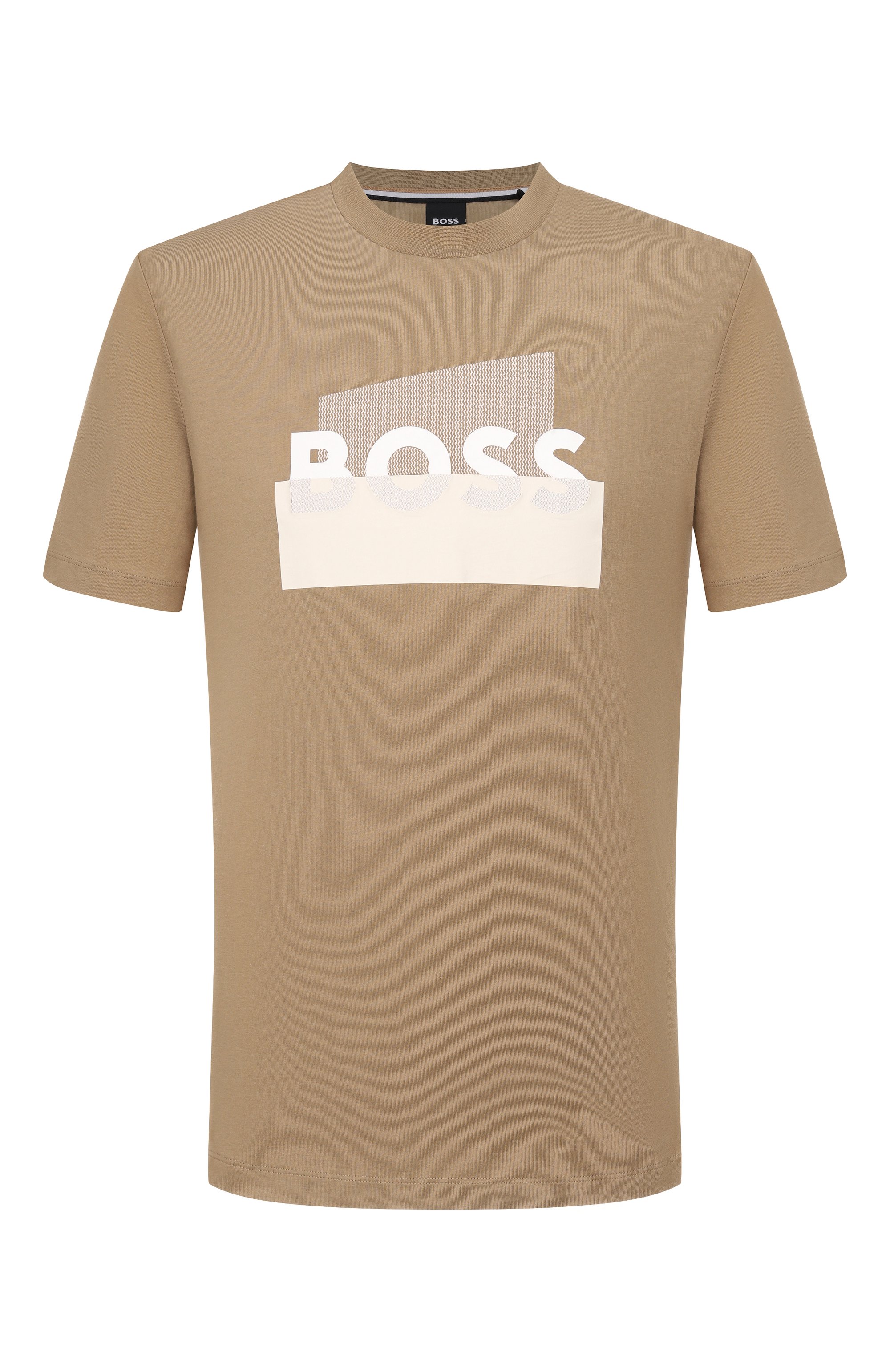 Хлопковая футболка BOSS темно-бежевого цвета по цене 14500 руб., арт. 50555799, фото 1 Хлопковая футболка BOSS, арт. 50555799, фото 1