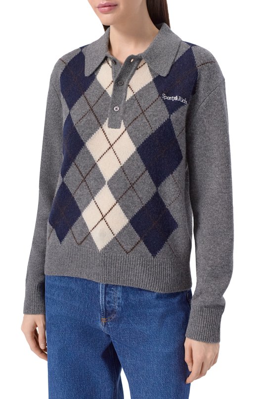 Поло из кашемира и шерсти Sporty and Rich WS07462300GY16 Серый  WS07462300GY16 Фото 3
