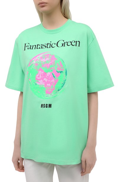 Хлопковая футболка MSGM зеленого цвета по цене 19450 руб., арт. 3041MDM190 217117, фото 3 Хлопковая футболка MSGM, арт. 3041MDM190 217117, фото 3