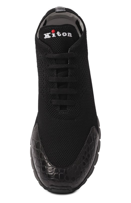 Текстильные кроссовки с отделкой из крокодила Kiton USSFITBN0134203 Чёрный  USSFITBN0134203 Фото 6