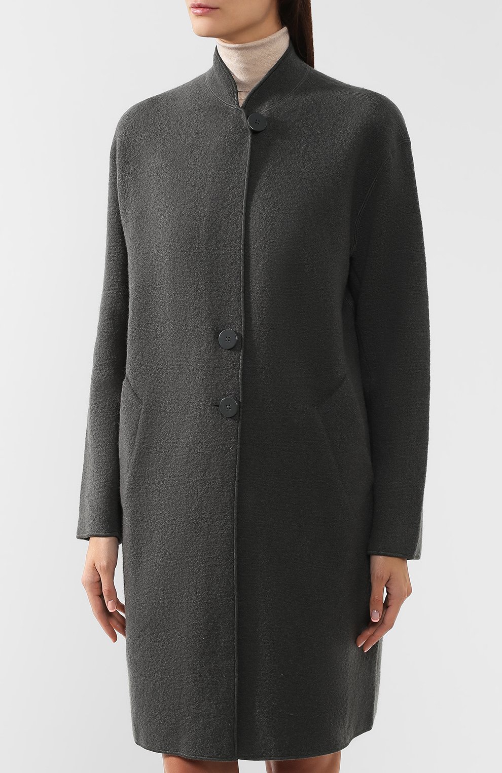 Пальто из смеси шерсти и хлопка EMPORIO ARMANI серого цвета по цене 59200 руб., арт. 6G2LT2/2M11Z, фото 3 Пальто из смеси шерсти и хлопка EMPORIO ARMANI, арт. 6G2LT2/2M11Z, фото 3
