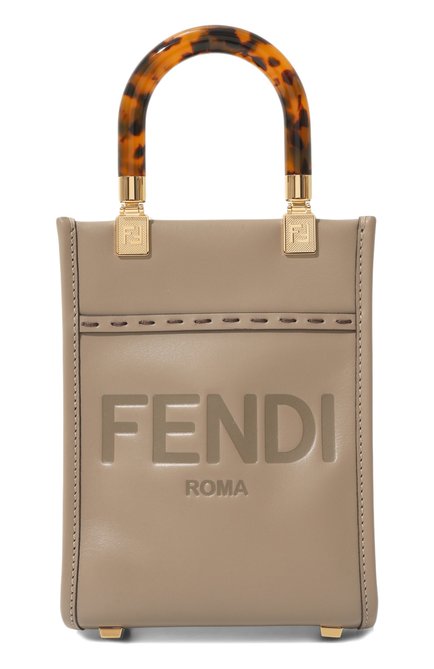 Женская сумка sunshine FENDI коричневого цвета, арт. 8BS051 ABVL | Фото 1 (Драгоценные камни: Проставлено; Ремень/цепочка: На ремешке; Материал сплава: Проставлено; Материал: Натуральная кожа; Размер: mini)