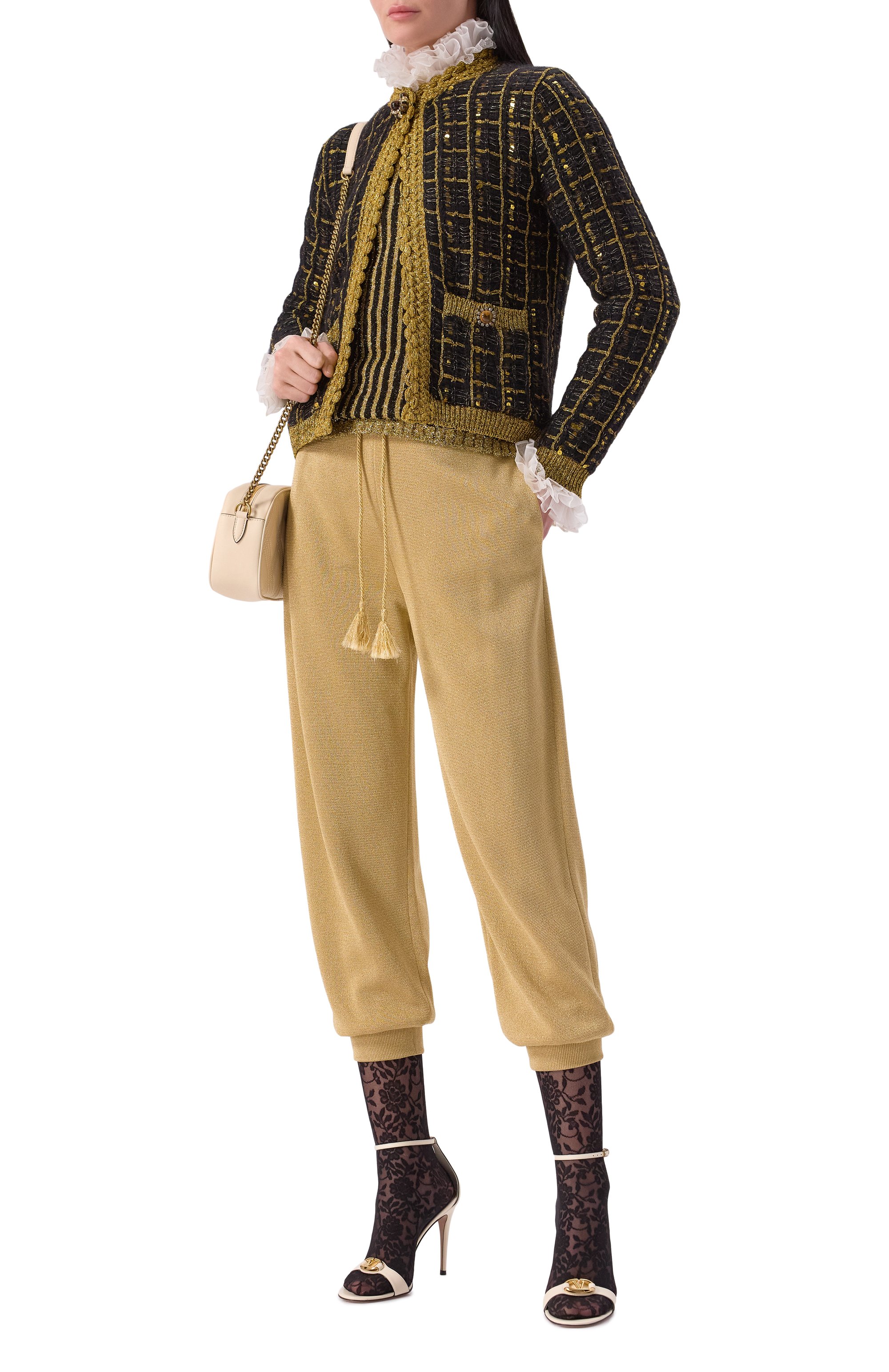 Джоггеры из вискозы VALENTINO золотого цвета по цене 329000 руб., арт. 6B3KF02D95G, фото 2 Джоггеры из вискозы VALENTINO, арт. 6B3KF02D95G, фото 2