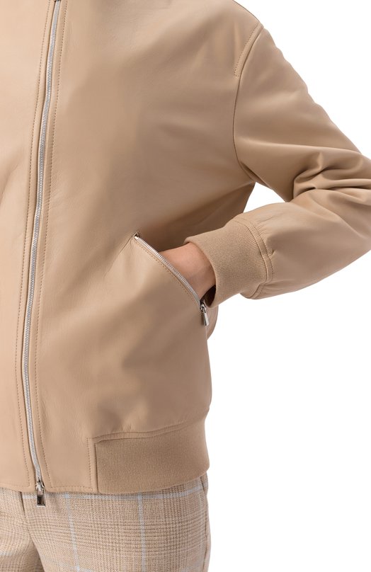 Кожаный бомбер Kiton D59674K0920F02 Бежевый  D59674K0920F02 Фото 5
