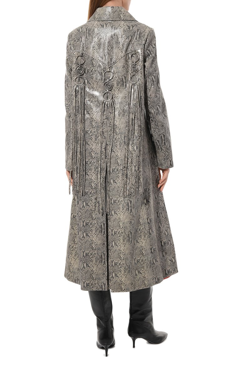 Женское кожаное пальто GUCCI серого цвета, арт. 613310 XNAJT | Фото 4 (Рукава: Длинные; Длина (верхняя одежда): Длинные; Драгоценные камни: Проставлено; Материал сплава: Проставлено; Материал внешний: Натуральная кожа; 1-2-бортные: Однобортные; Стили: Кэжуэл; Женское Кросс-КТ: Замша и кожа)