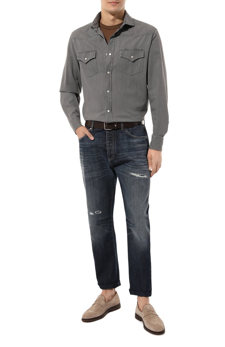 Мужские джинсы leisure fit BRUNELLO CUCINELLI темно-синего цвета, арт. MA095X2520 | Фото 2 (Длина (брюки, джинсы): Стандартные; Материал внешний: Хлопок, Деним; Кросс-КТ: Деним; Детали: Потертости; Силуэт М (брюки): Прямые; Стили: Streetwear; Автоматизация состава: Проставлено; Автоматизация ТО: Проставлено)