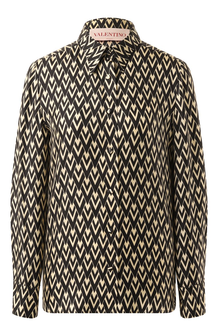 Женская атласная рубашка VALENTINO разноцветного цвета, арт. 6B3AB78390R | Фото 1 (Рукава: Длинные; Длина (для топов): Стандартные; Материал внешний: Шелк; Женское Кросс-КТ: Рубашка-одежда; Принт: С принтом; Стили: Романтичный)