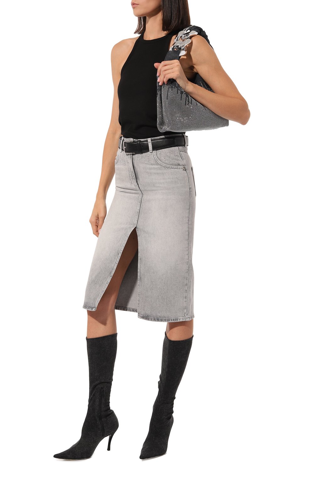 Джинсовая юбка PATRIZIA PEPE светло-серого цвета по цене 22800 руб., арт. 8G0355_D048, фото 2 Джинсовая юбка PATRIZIA PEPE, арт. 8G0355_D048, фото 2