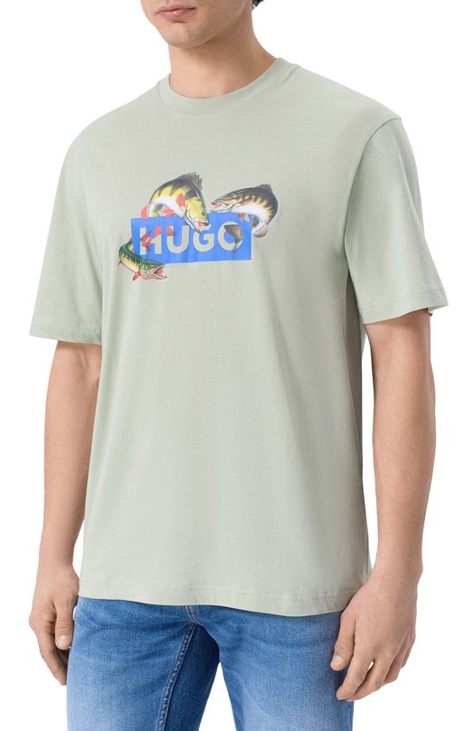 Хлопковая футболка HUGO Blue 50554349 Зелёный  50554349 Фото 3